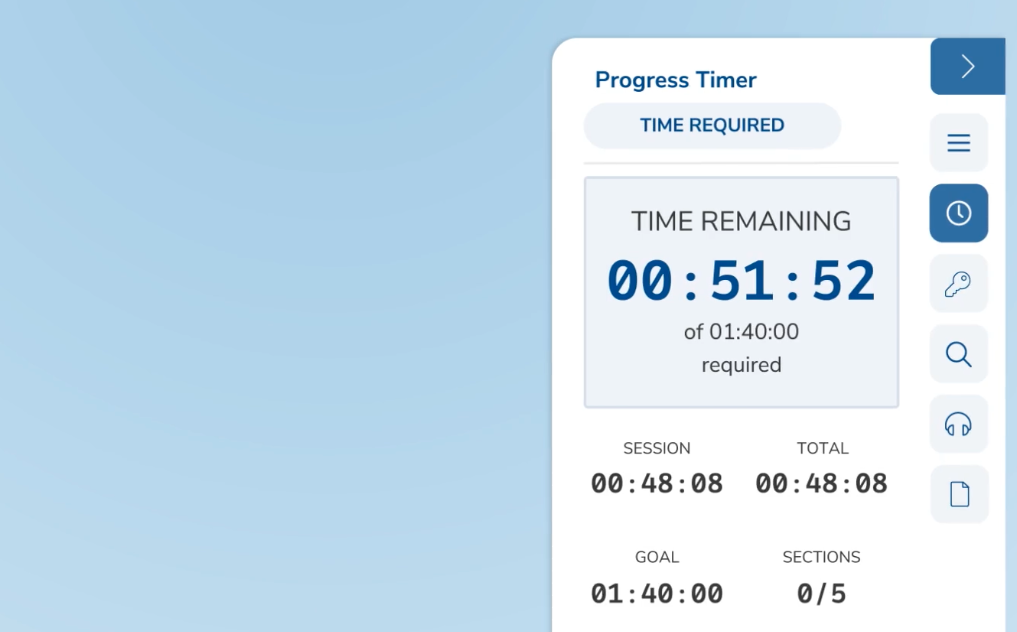 Compliance timing interface with section-level tracking